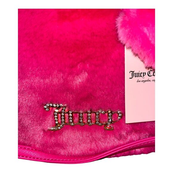 Juicy Couture Free Love Fuzzy Soft Hot Pink Satchel / Crossbody Strap NWT HTF - Picture 5 of 8